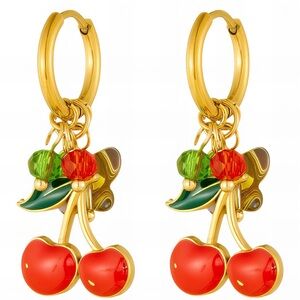 Gold Cherry Hoop Earrings